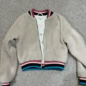 Spiritual Gangster Gray Bomber Jacket with Pink and Blue Accents